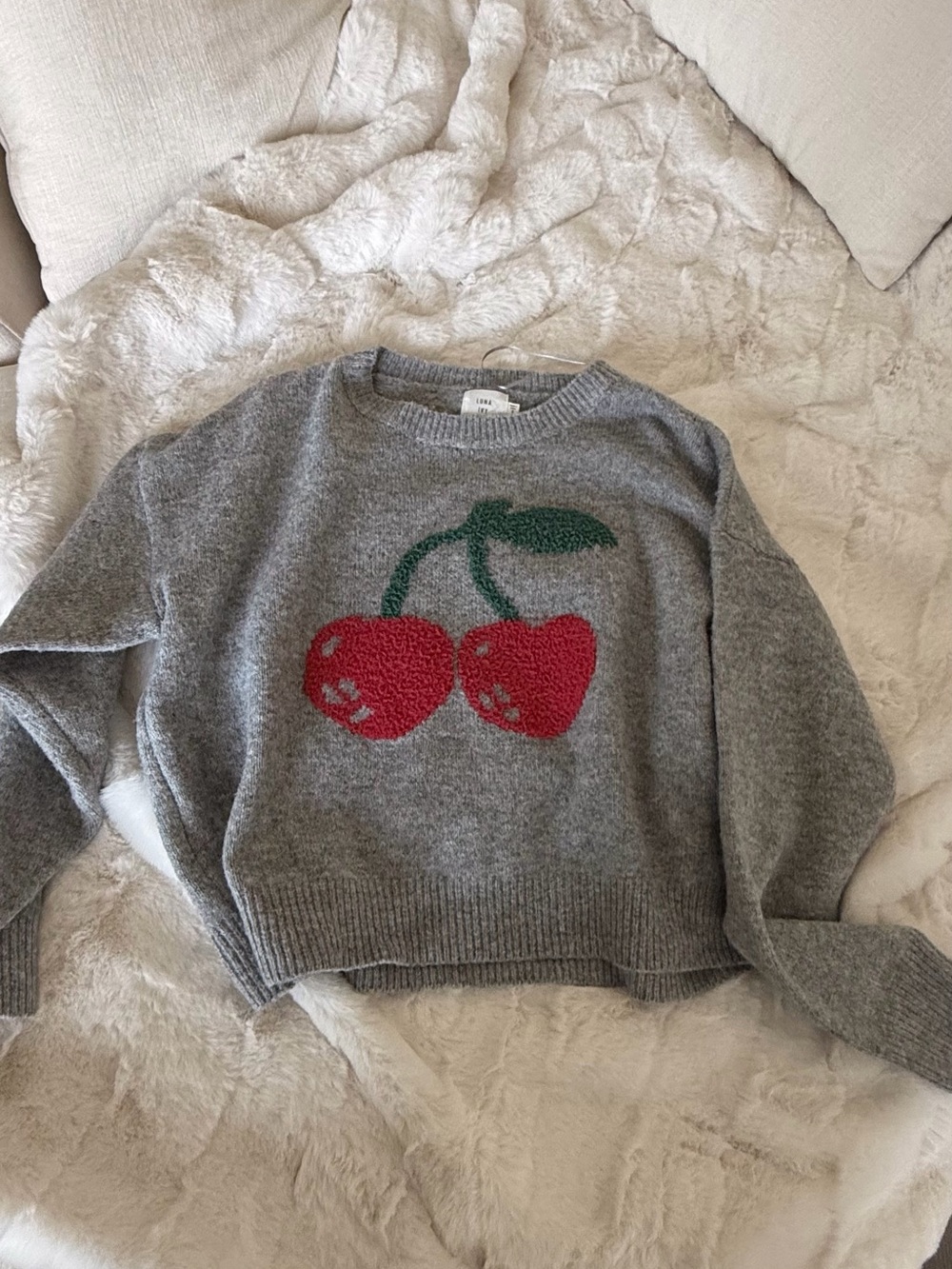 Grey Cherry Graphic Sweater -
